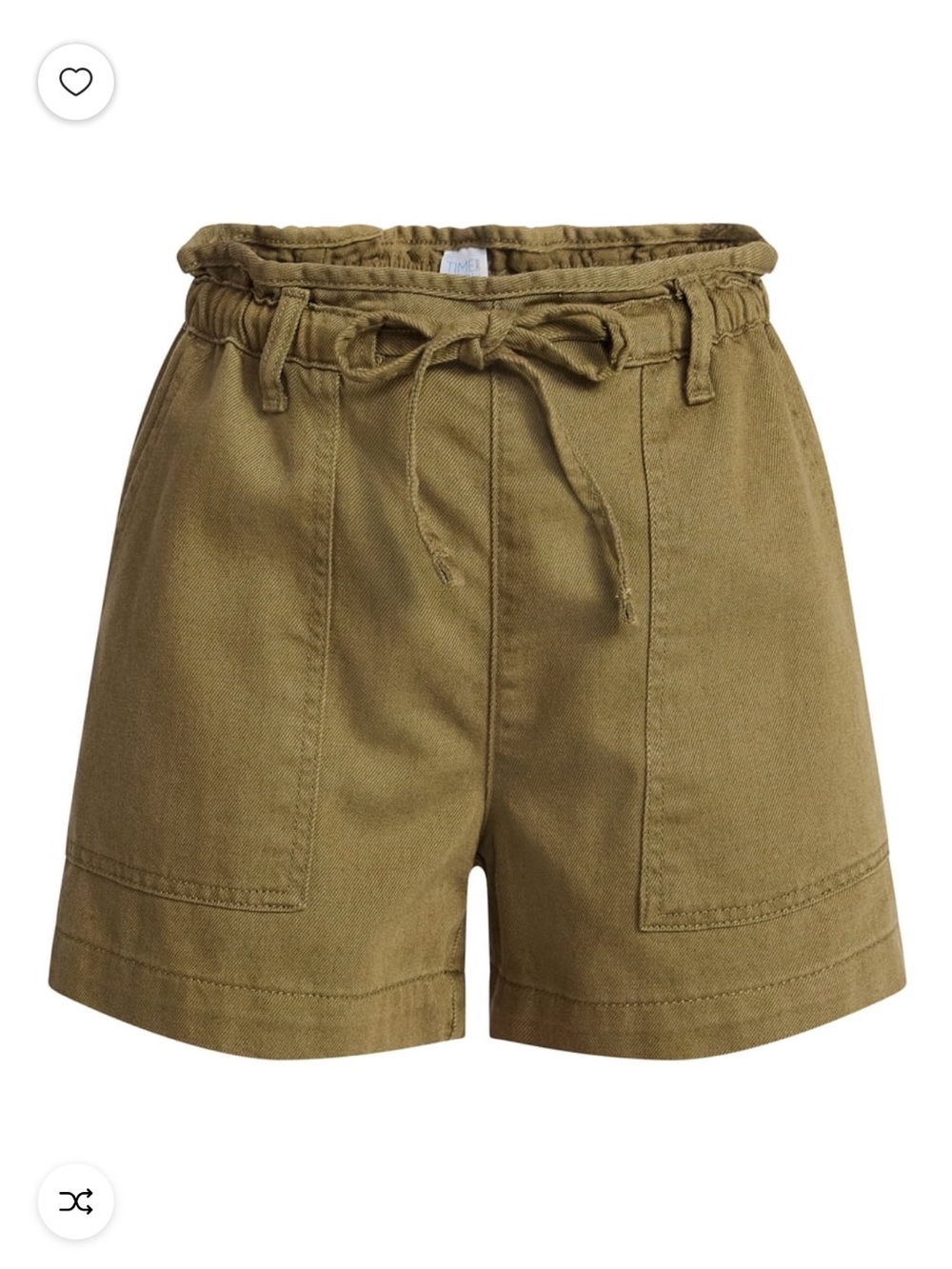 Time and Tru Olive Drawstring Paperbag Waist Shorts